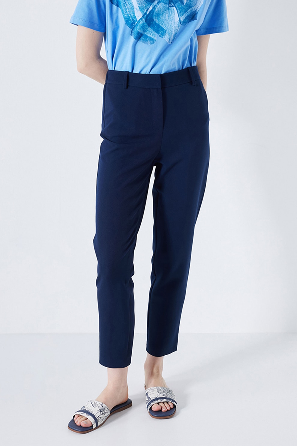 Ipekyol, Pantaloni cu talie inalta, Bleumarin, 36
