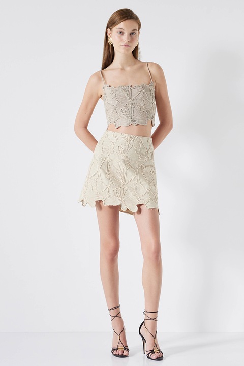 Ipekyol, Fusta din amestec de in cu model floral, Bej deschis, 40