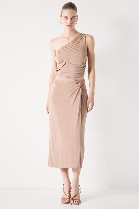 Ipekyol, Fusta mini cu detalou rasucit, Maro nisip