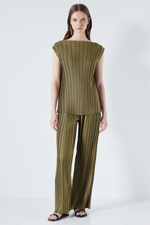 Ipekyol, Bluza texturata fara maneci, Verde masliniu