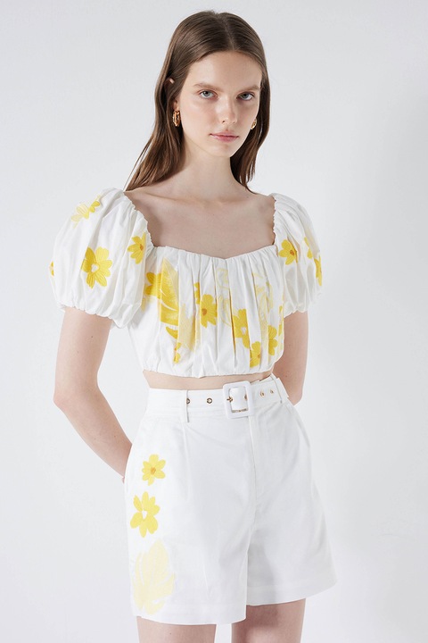 Ipekyol, Pantaloni scurti cu detalii brodate, Galben/Alb optic