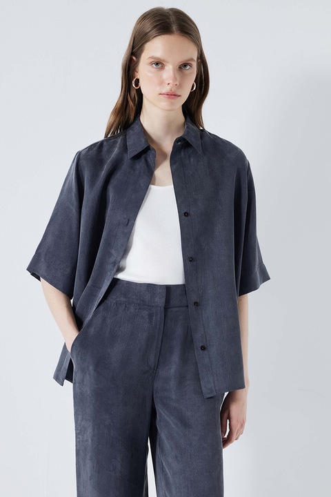 Ipekyol, Camasa din amestec de lyocell cu maneci medii, Gri inchis