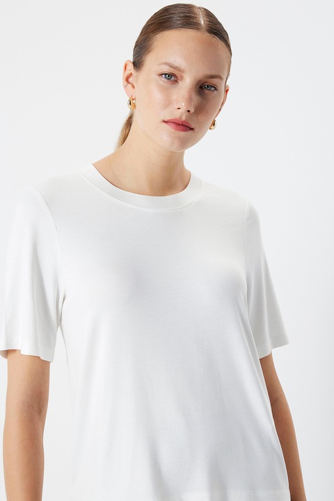 Ipekyol, Tricou cu decolteu la baza gatului si model uni, Alb murdar