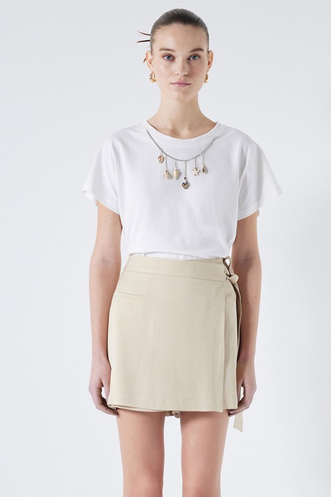 Ipekyol, Tricou lejer din bumbac cu aplicatii cu scoici, Alb optic