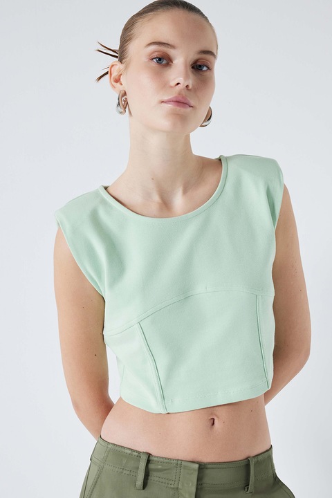 Ipekyol, Tricou crop cu decolteu la baza gatului, Verde pal