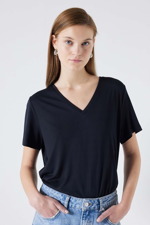 Ipekyol, Tricou din amestec de modal cu decolteu in V, Negru