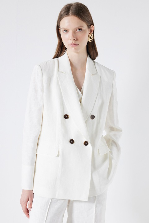 Ipekyol, Sacou lejer din in cu doua randuri de nasturi, Alb optic