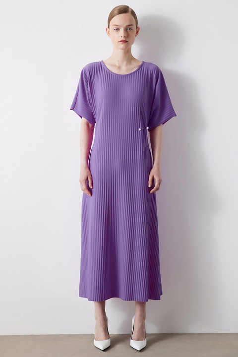 Ipekyol, Rochie plisata cu decolteu rotund, Violet, 34