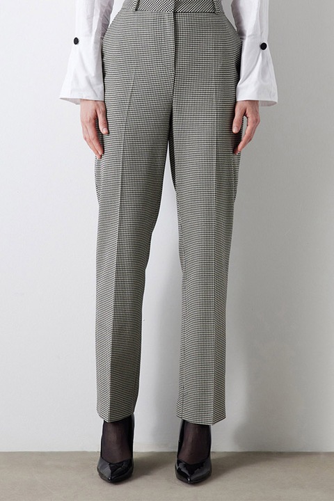 Ipekyol, Pantaloni cu croiala conica si model houndstooth, Alb/Negru, 40