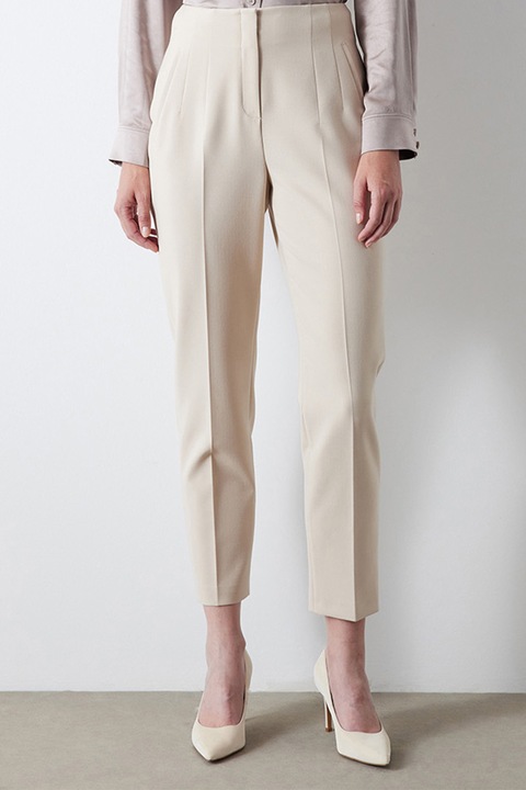 Ipekyol, Pantaloni crop cu croiala conica, Alb fildes, 42
