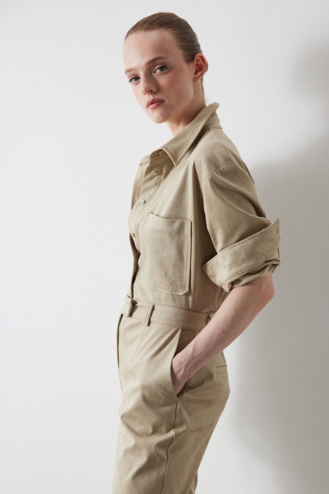 Ipekyol, Camasa lejera din piele ecologica, Maro nisip, 38