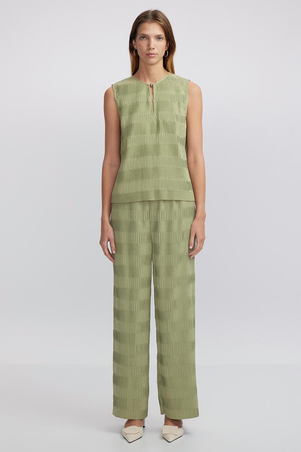 Ipekyol, Pantaloni cu aspect texturat si talie inalta, Verde masliniu, 38