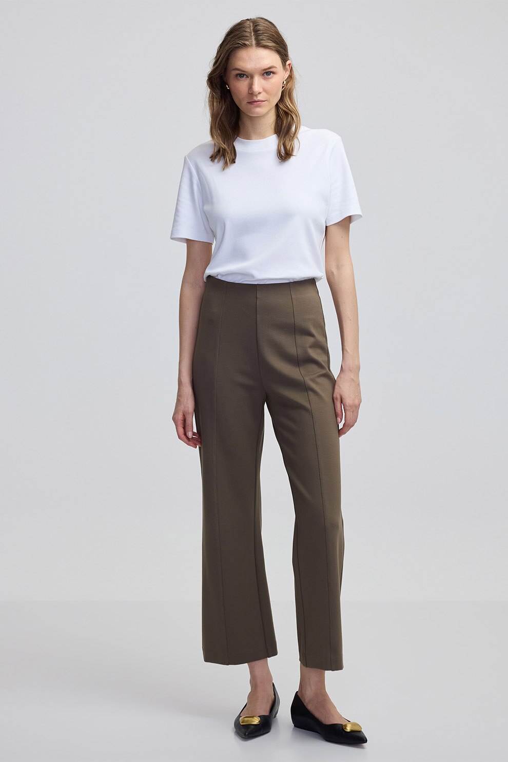 Ipekyol, Pantaloni capri regular fit, Maro, Maro pamantiu, 38