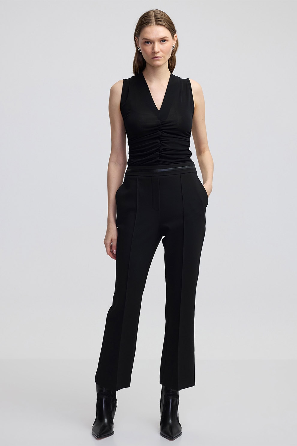 Ipekyol, Pantaloni capri regular fit, Negru, 38
