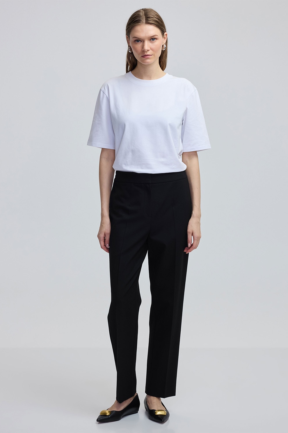 Ipekyol, Pantaloni regular fit cu talie medie, Negru, 40