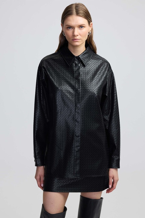 Ipekyol, Camasa de piele ecologica cu aspect texturat, Negru