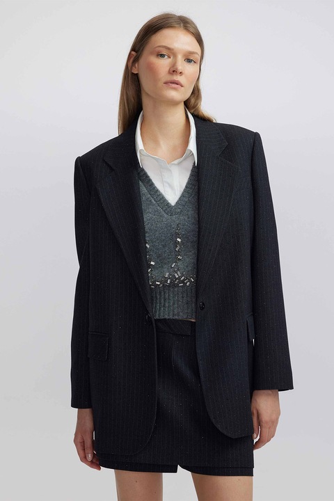 Ipekyol, Sacou cu model cu dungi, Negru