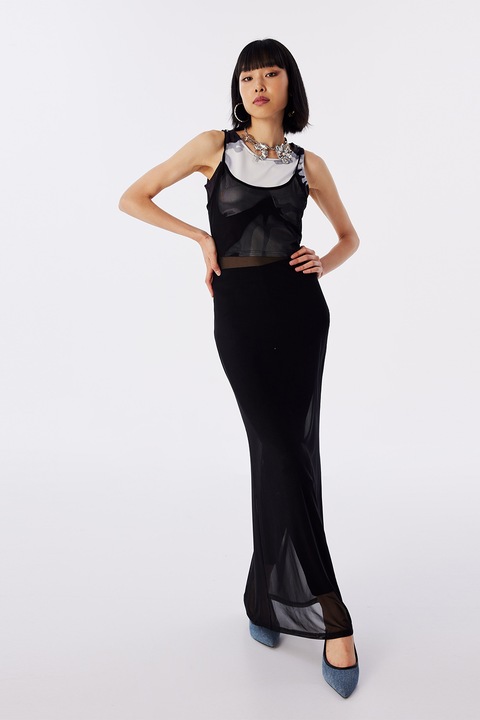 TWIST, Rochie transparenta cu model 2 in 1, Alb/Negru