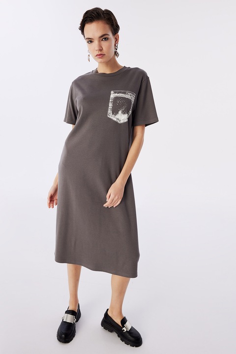 TWIST, Rochie-tricou midi, Alb/Gri antracit, 34