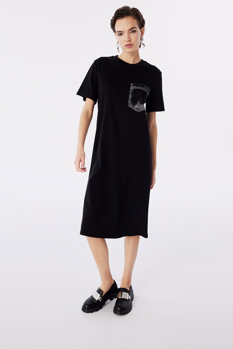 TWIST, Rochie-tricou midi, Alb/Negru, 34