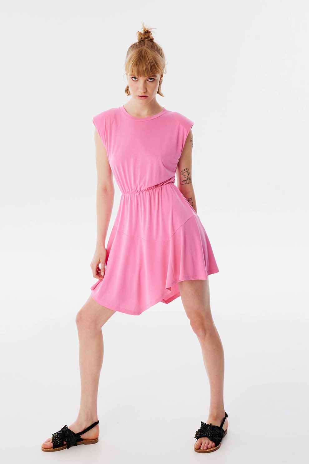 TWIST, Rochie asimetrica din amestec de modal, Fucsia, 36