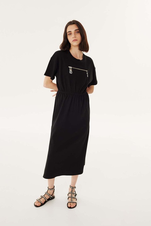 TWIST, Rochie midi cu talie elastica, Negru, 34