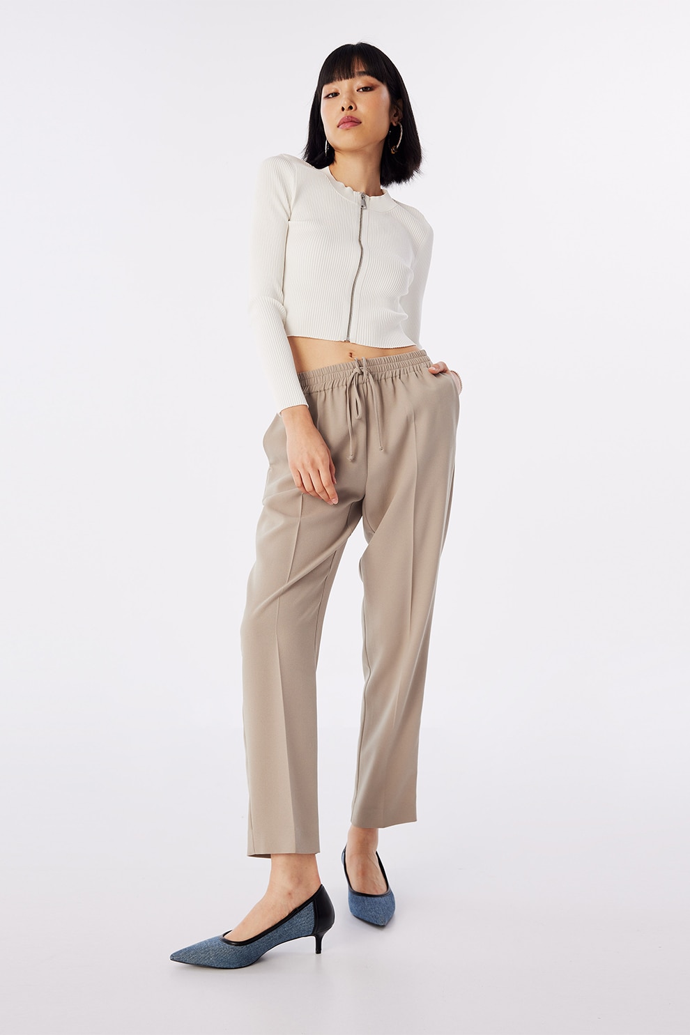 TWIST, Pantaloni cu talie ajustabila, Maro deschis, 38