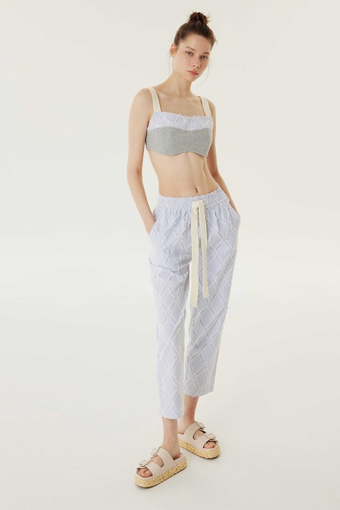 TWIST, Pantaloni crop cu talie ajustabila, Alb/Albastru, 36