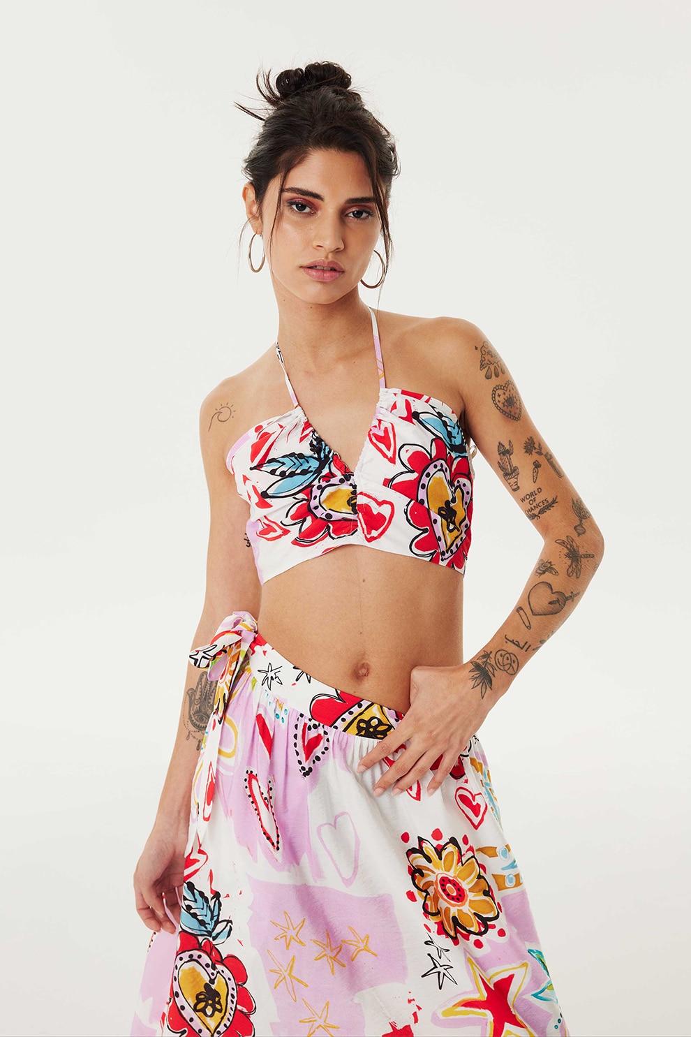 TWIST, Top crop cu imprimeu, Rosu, Roz, Albastru, 40 - eMAG.ro