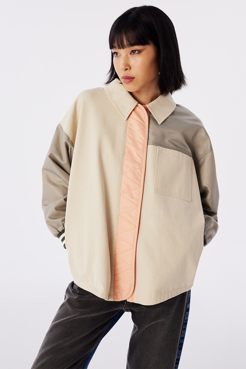 TWIST, Jacheta supradimensionata cu garnituri contrastante, Portocaliu/Maro taupe/Maro nisip