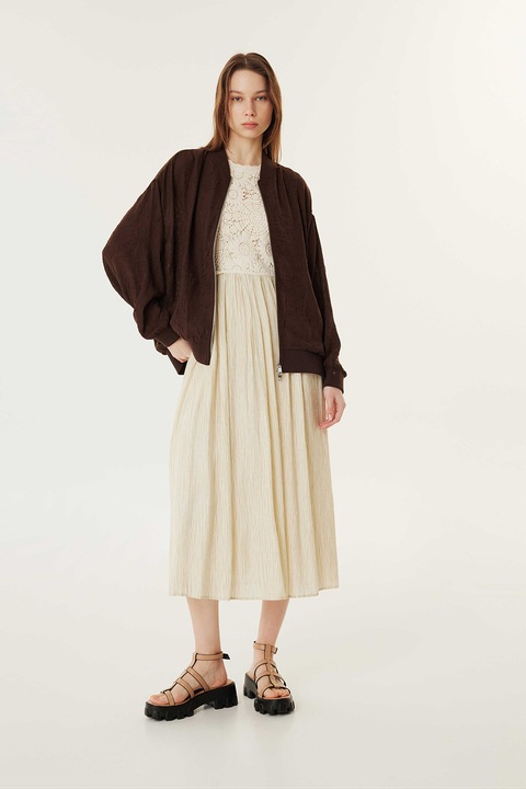 TWIST, Jacheta supradimensionata cu guler baseball, Maro inchis, 34