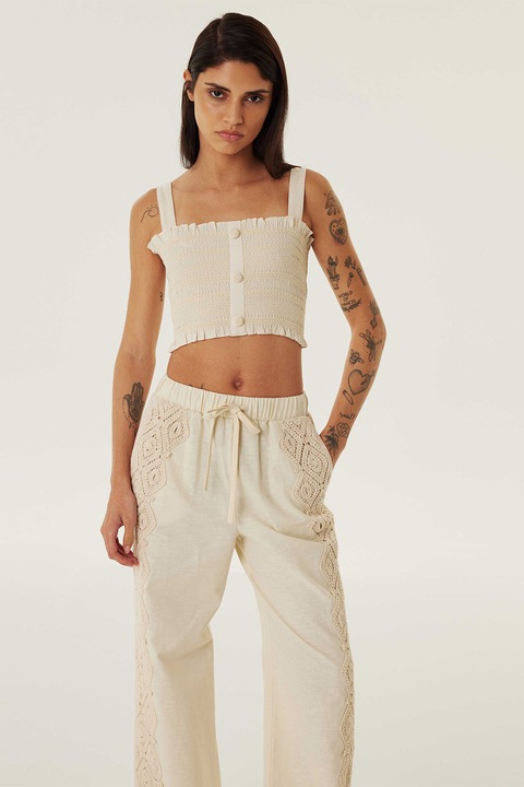 TWIST, Top crop cu bretele late, Alb/Bej, 40