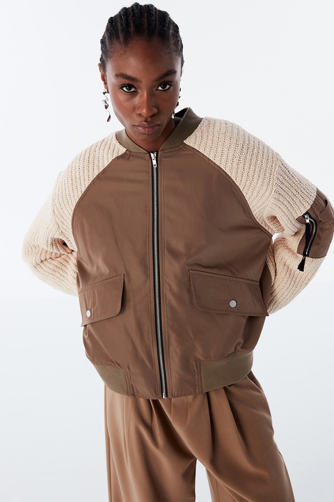 TWIST, Jacheta bomber cu model 2 in 1, Maro inchis/Maro camel, 36