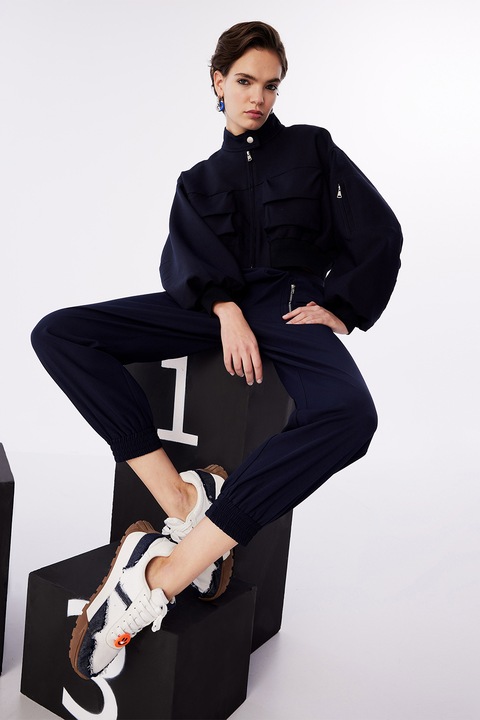 TWIST, Jacheta crop bomber cu buzunare cu clapa, Negru, 40