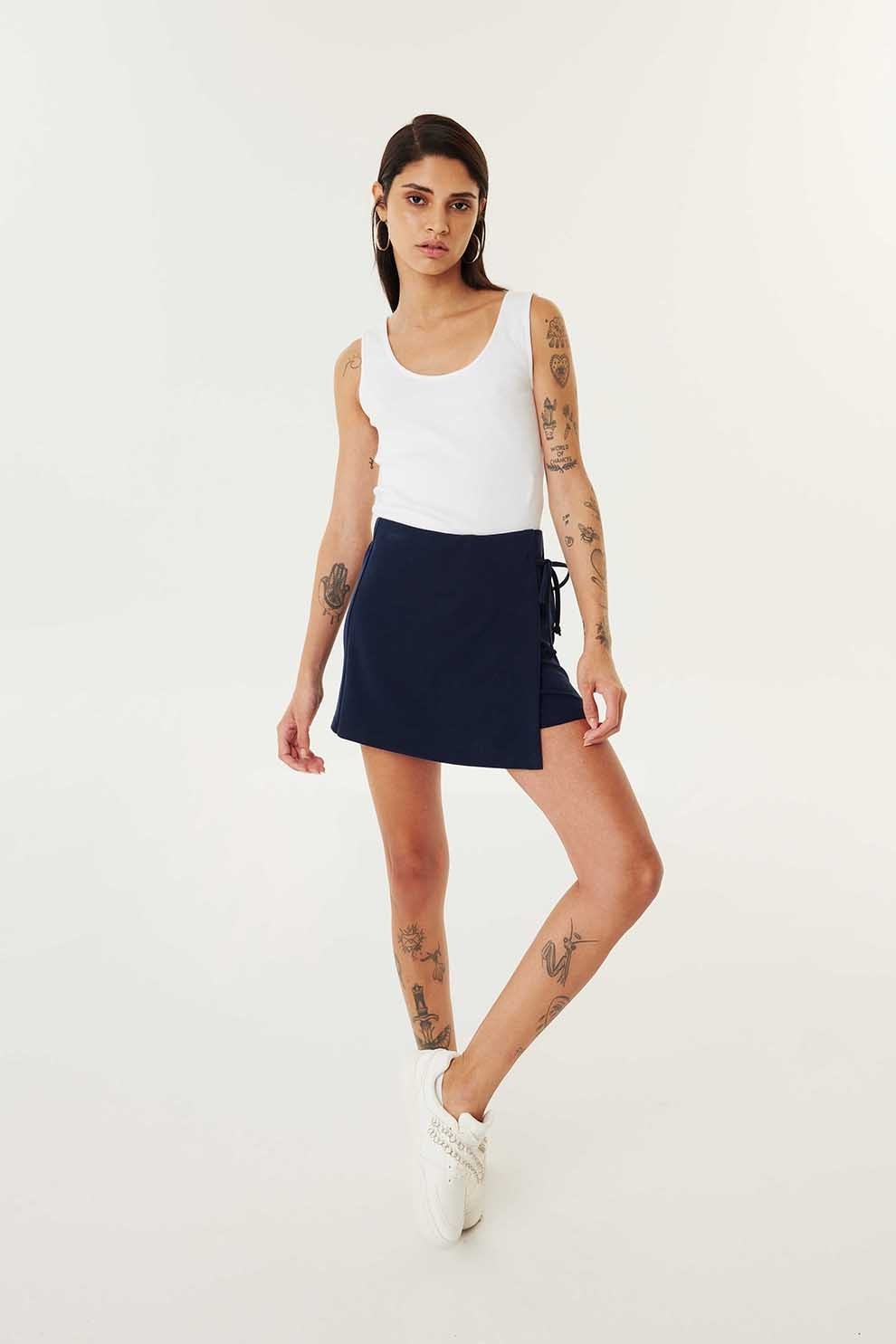 TWIST, Fusta-pantalon uni cu talie inalta, Bleumarin, 36