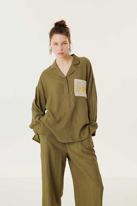 TWIST, Bluza lejera cu text, Verde feriga