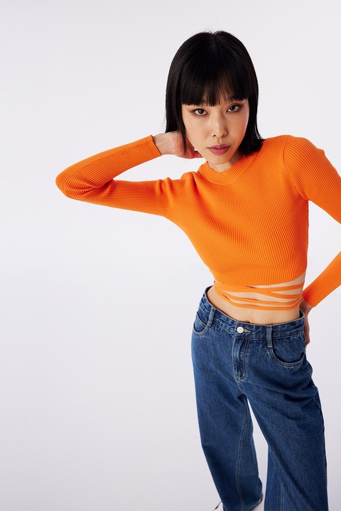 TWIST, Bluza crop cu snururi de ajustare, Portocaliu mandarina, L