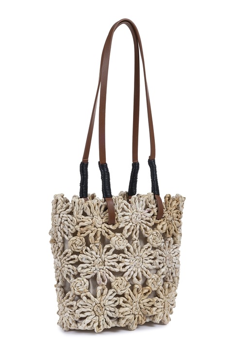 TWIST, Geanta tote de paie, Bej, Maro fango