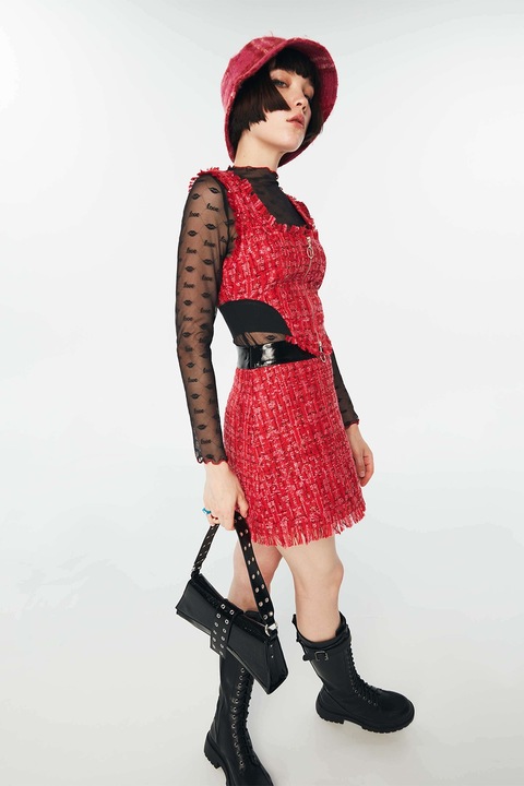 TWIST, Fusta mini din tuid, Rosu, 40