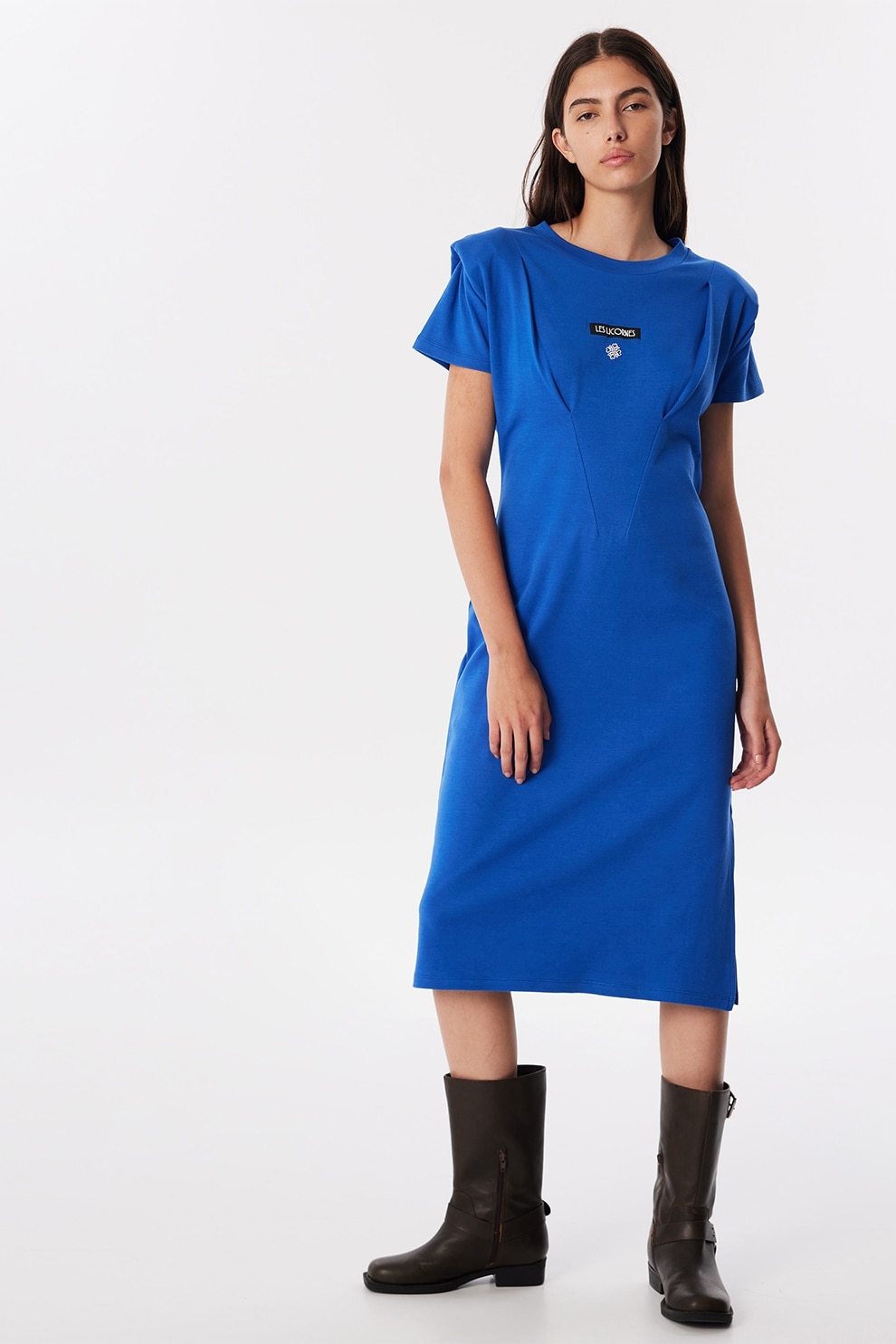TWIST, Rochie midi din bumbac cu croiala dreapta, Albastru royal, 38