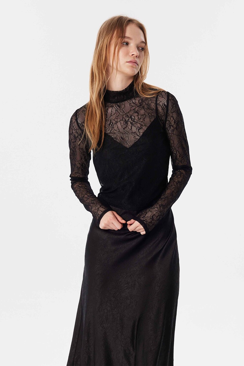 TWIST, Rochie midi cambrata, Negru, 34