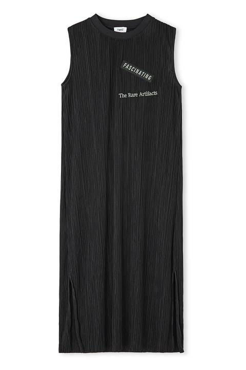 TWIST, Rochie cu croiala dreapta si model text, Negru
