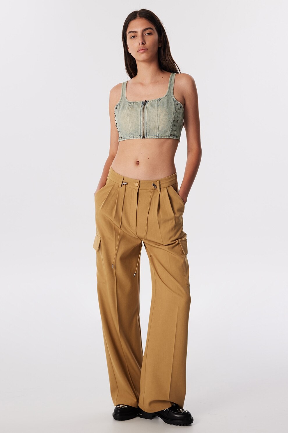 TWIST, Pantaloni drepti cu talie medie, Maro camel, 38