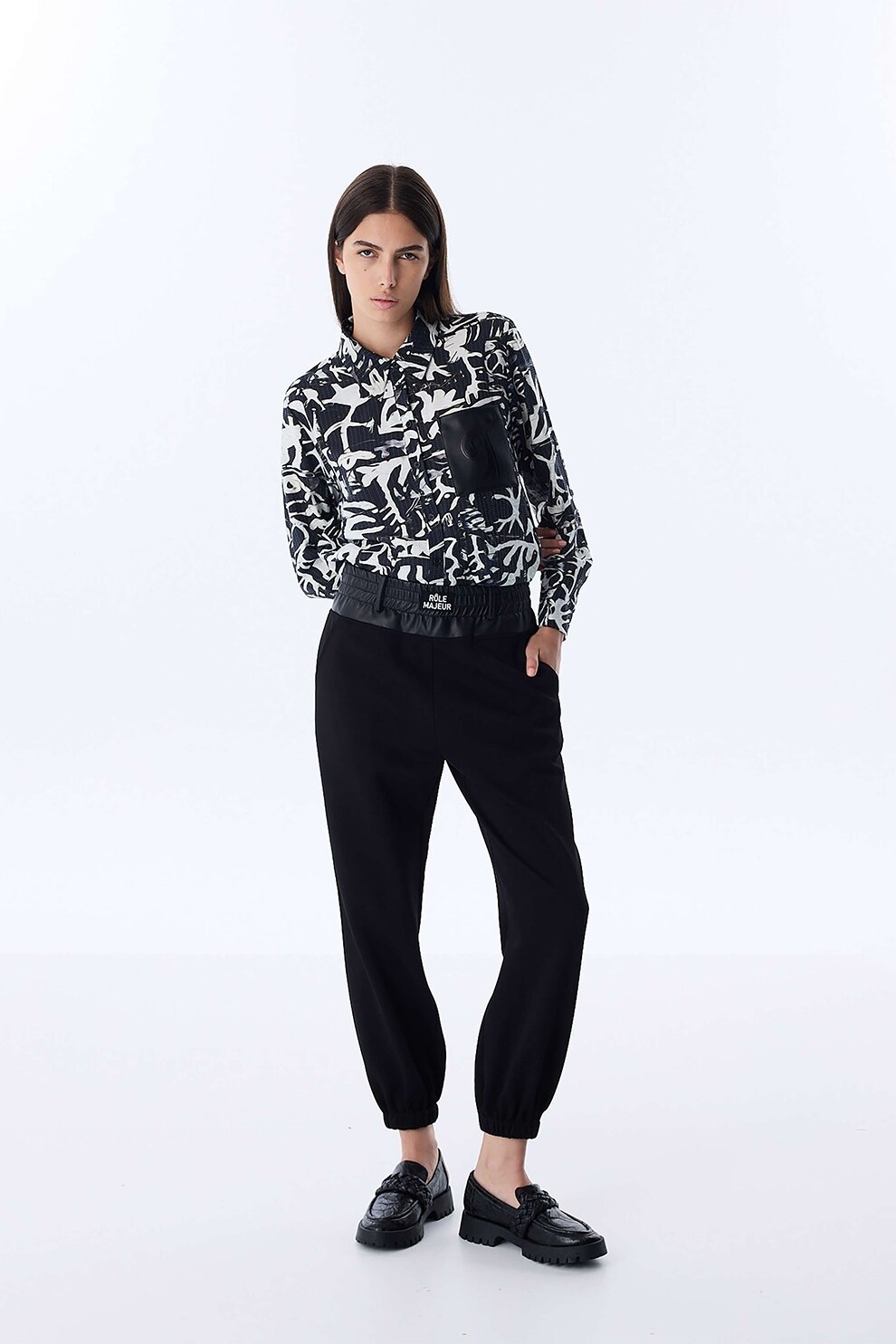 TWIST, Pantaloni crop relaxed fit cu talie elastica, Negru, 36