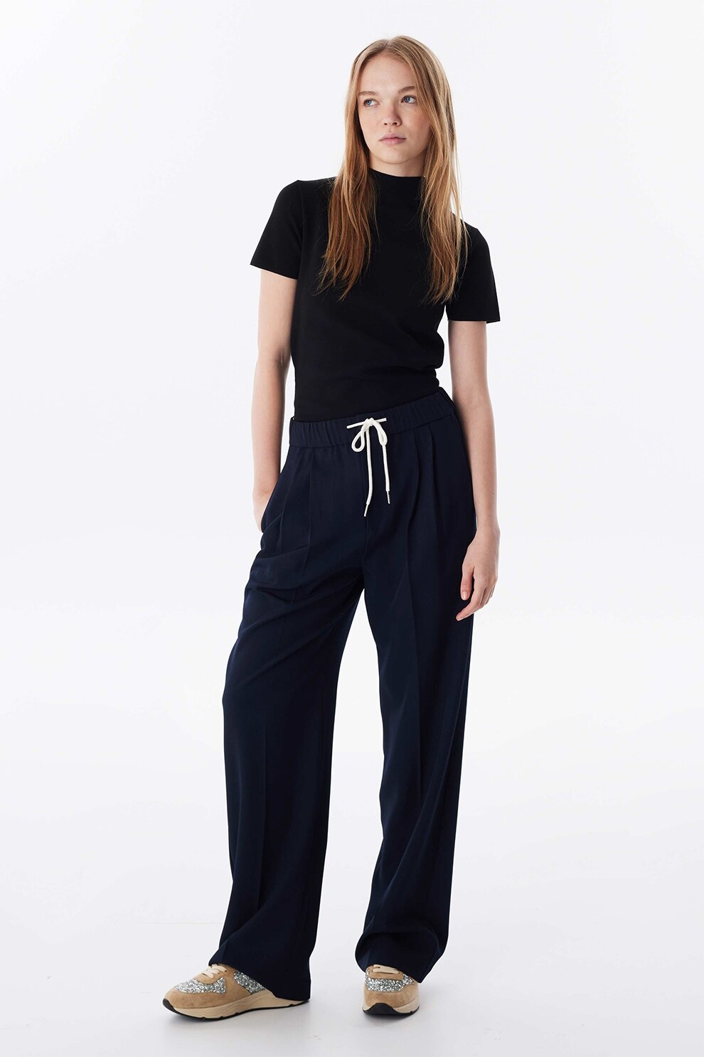 TWIST, Pantaloni cu croiala ampla si talie ajustabila, Negru, 36