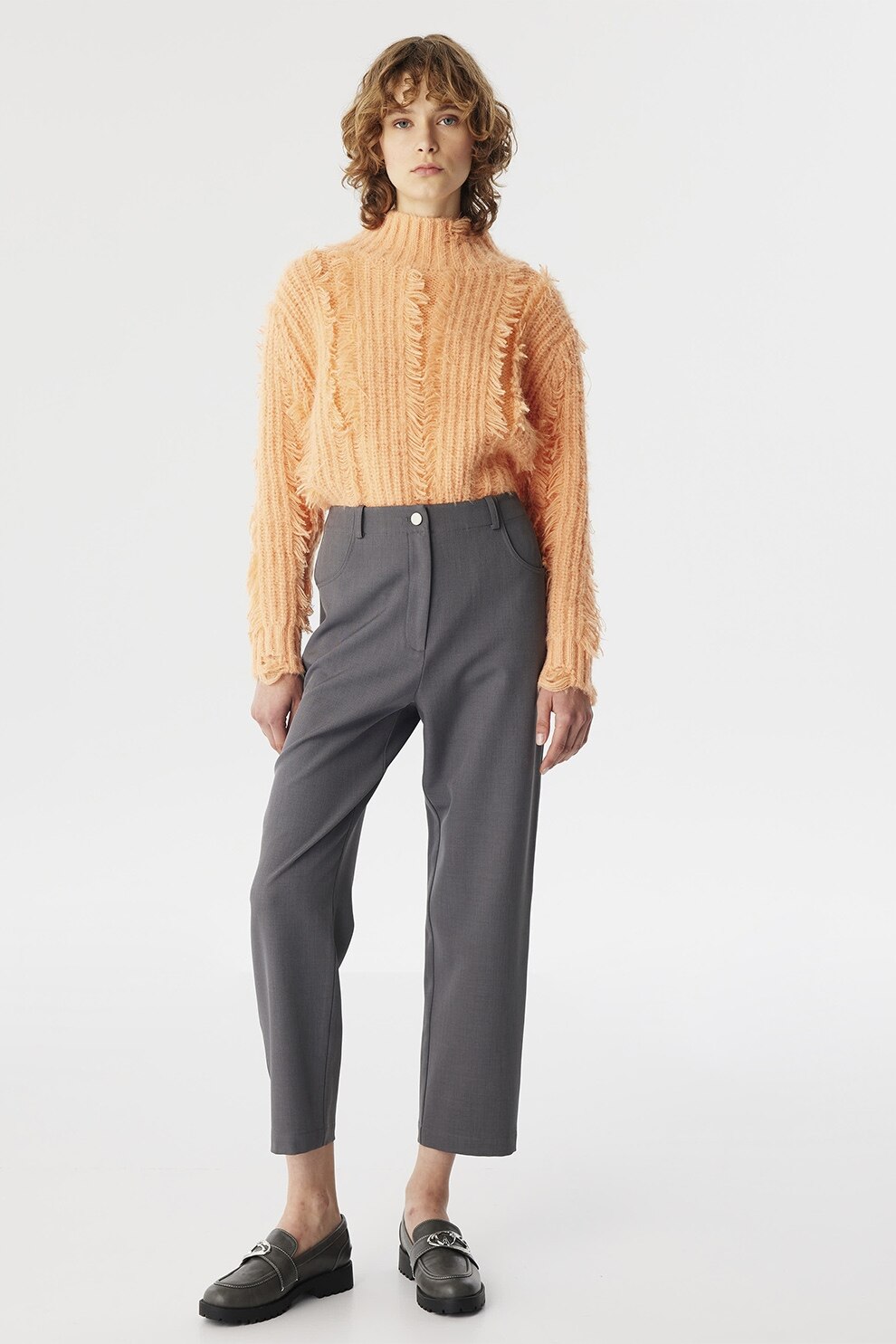 TWIST, Pantaloni crop cu croiala dreapta, Gri deschis, 38