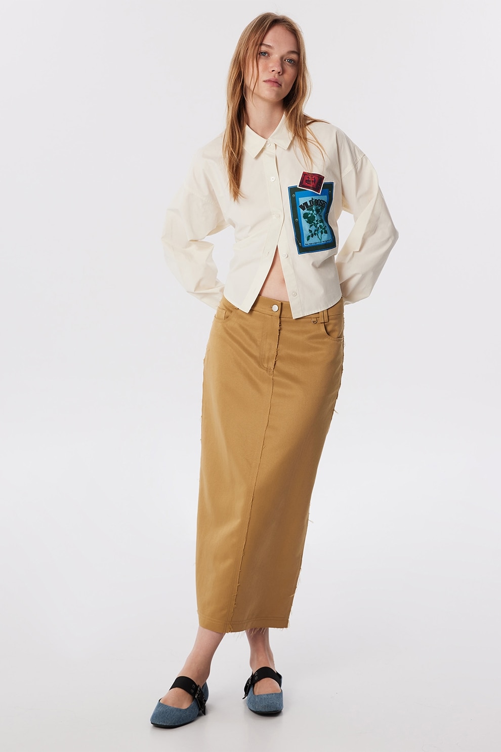 TWIST, Fusta midi cu croiala dreapta, Mustar, 34