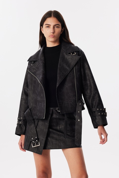 TWIST, Jacheta din piele ecologica cu fermoar, Negru