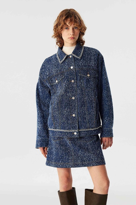 TWIST, Jacheta din denim cu detalii cu aspect deteriorat, Albastru