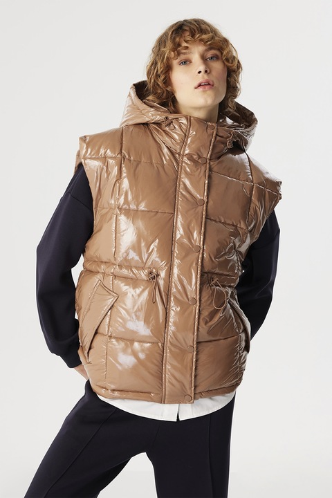 TWIST, Vesta cu vatelina si gluga, Maro, 38